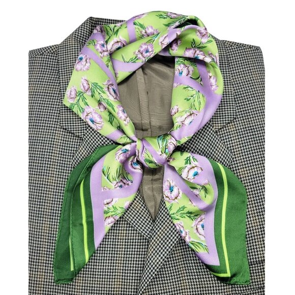 ✨Elegant Square Silky Scarf Green Purple Wrap Floral Geometric luxurious hijab - Picture 1 of 4